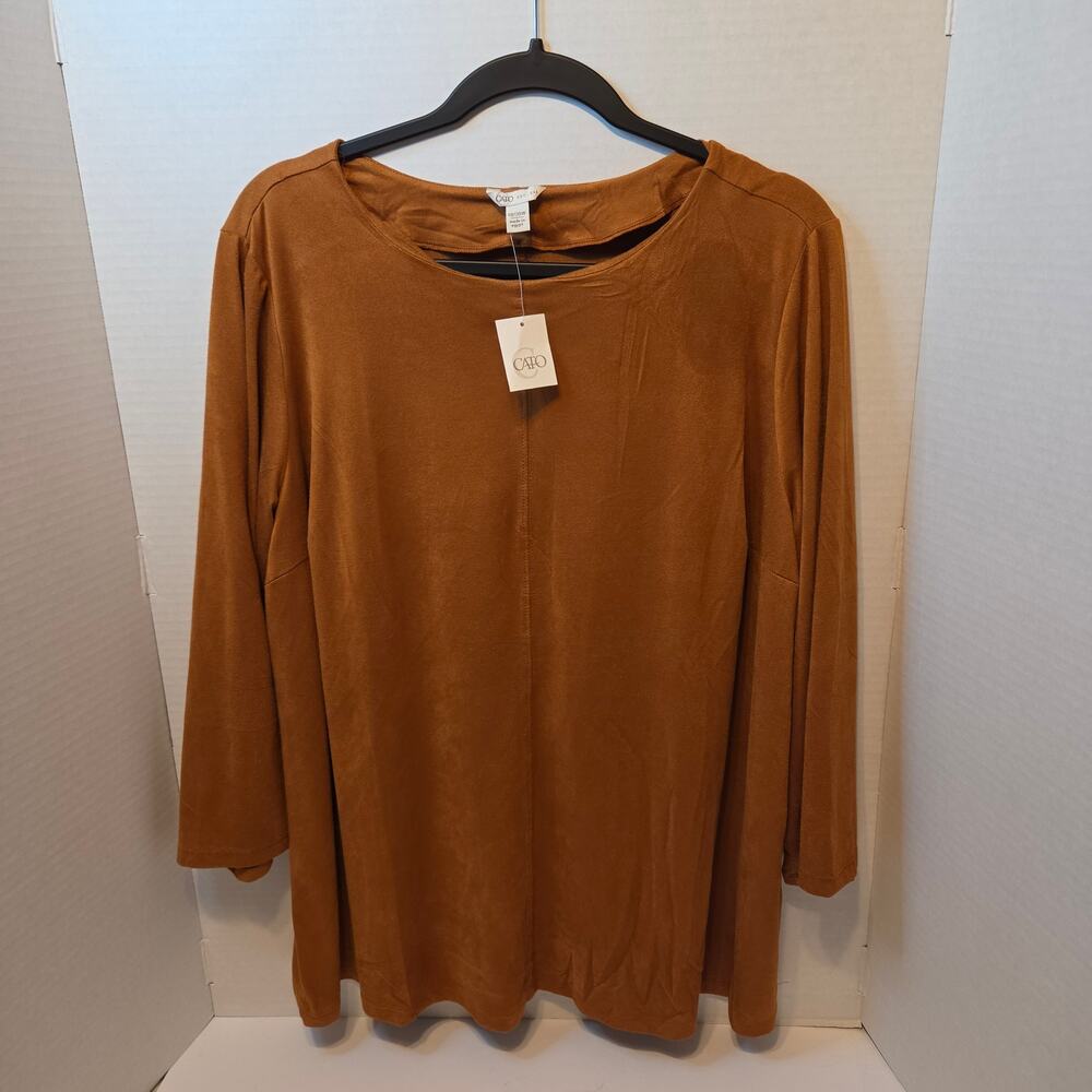 NWT Cato Faux Suede 3/4 Sleeve Brown Top scoop neck size 18/20